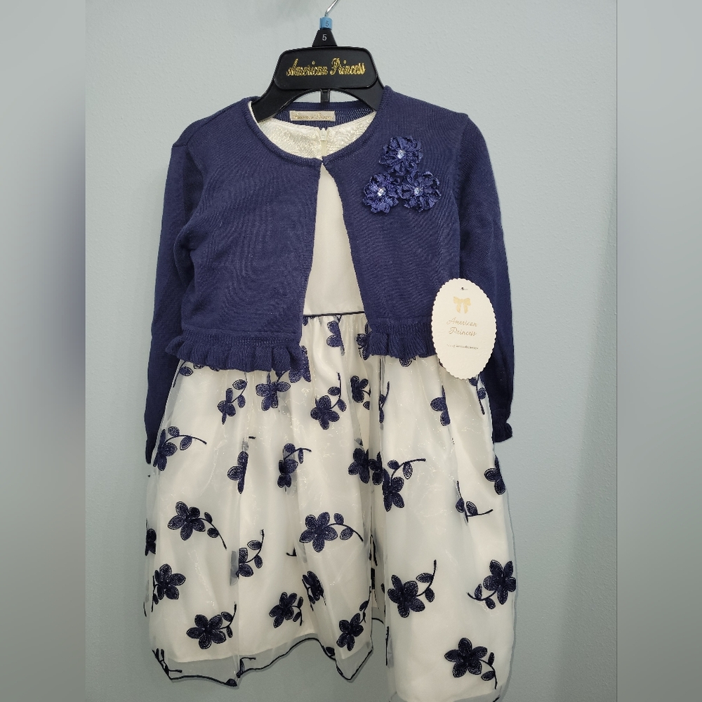 American Princess Formal Girls Dress Size 5 White | Navy